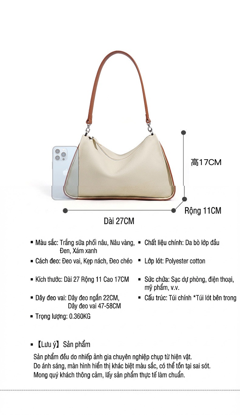 Túi Đeo Vai Nữ Da Bò Thiết Kế Tối Giản Phong Cách Công Sở Màu Kem chi tiết 7