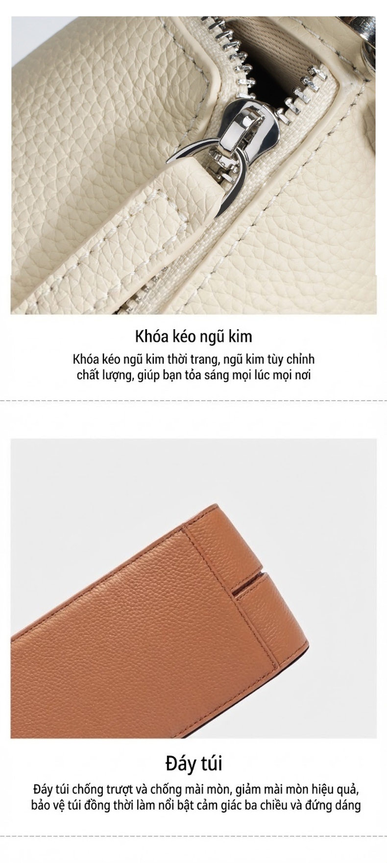 Túi Đeo Vai Nữ Da Bò Thiết Kế Tối Giản Phong Cách Công Sở Màu Kem chi tiết 12