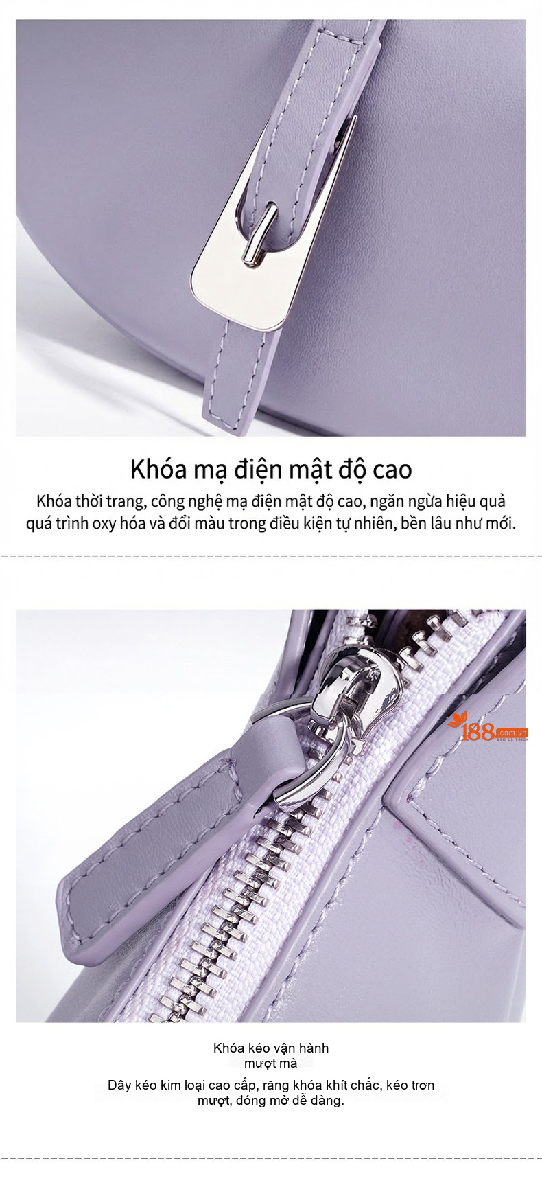 Túi Đeo Vai Nữ Da Bò Thiết Kế Trăng Lưỡi Liềm Tối Giản Màu Tím, Xanh chi tiết 11