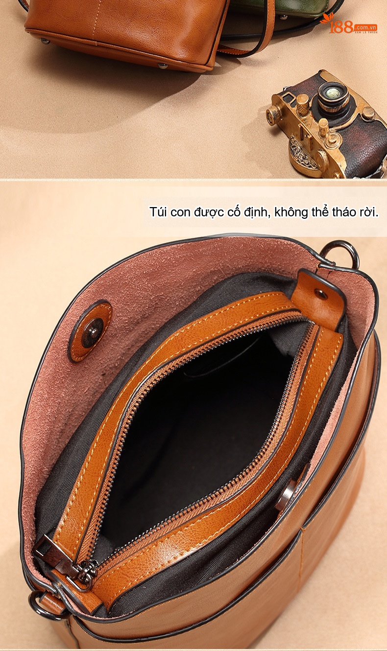 Túi Đeo Vai Nữ Da Bò Thời Trang Đơn Giản Màu Đen, Nâu, Đỏ chi tiết 5
