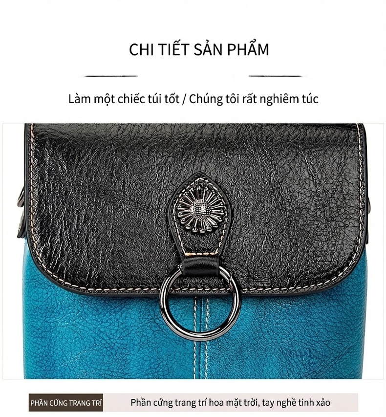 Túi Đeo Vai Nữ Da Bò Thủ Công Hàn Quốc Thời Trang, Túi Đeo Chéo Nhỏ Màu Đen, Xanh Dương, Đỏ chi tiết 30