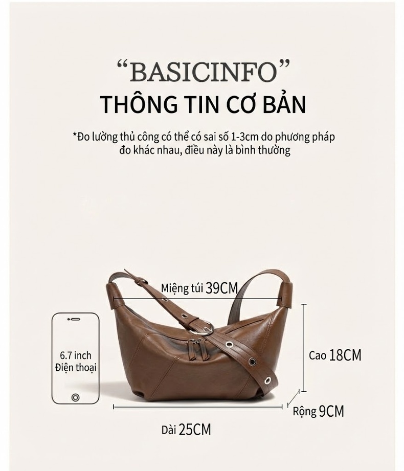Túi Đeo Vai Nữ Da Bò, Túi Đeo Chéo Nữ Phong Cách Tiểu Thư Màu Nâu, Xám, Đen... chi tiết 7