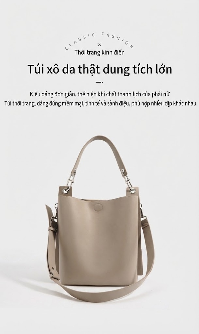 Túi Đeo Vai Nữ Da Bò Túi Tote Công Sở Đựng Tài Liệu A4 Màu Be chi tiết 1