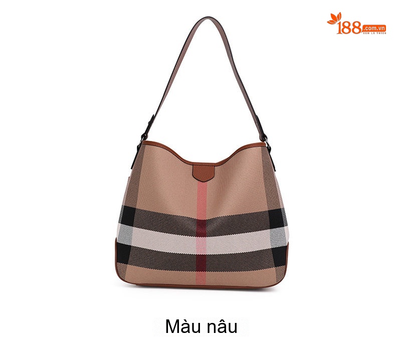 Túi Đeo Vai Nữ Da Bò Vải Canvas Họa Tiết Kẻ Ô Lớn Cao Cấp Màu Nâu chi tiết 3