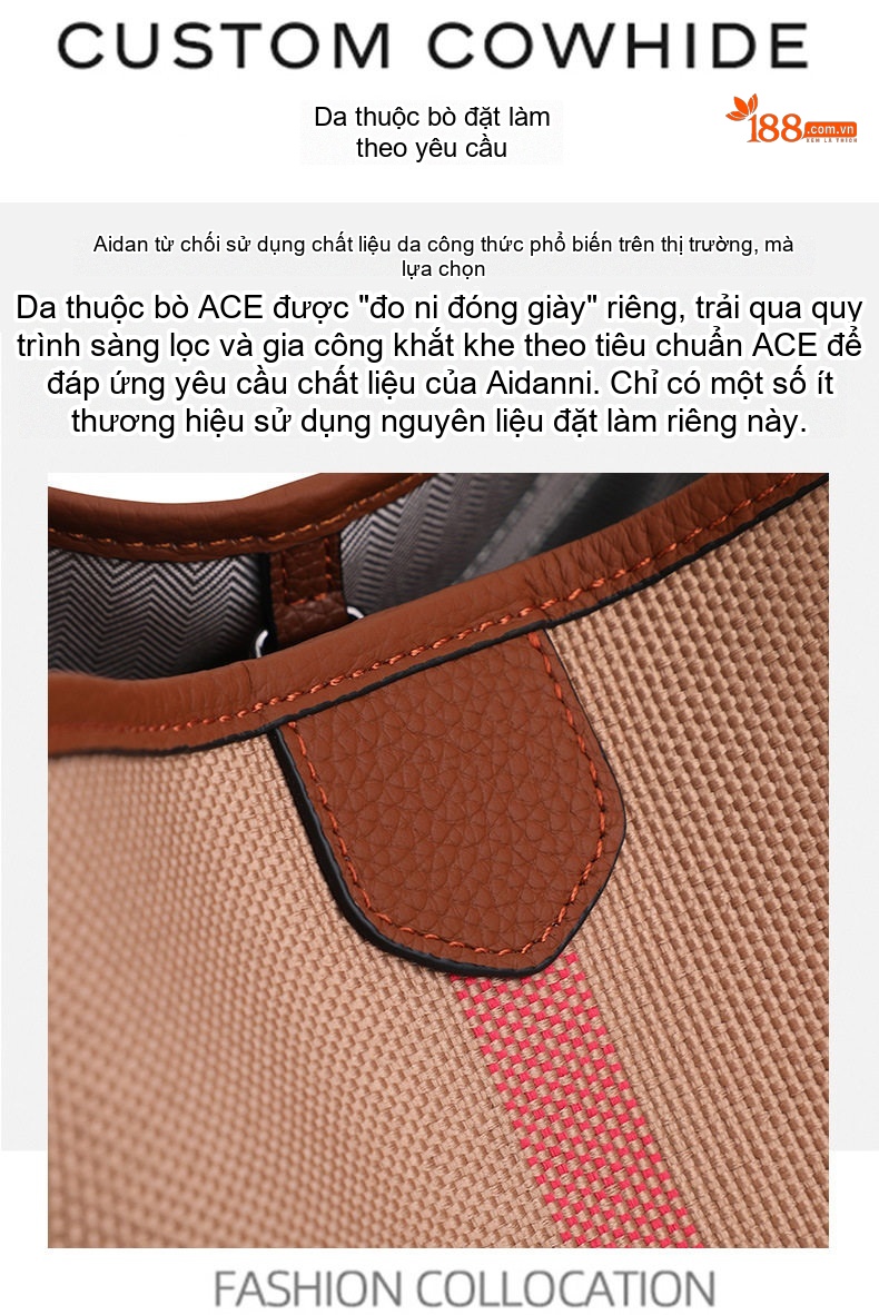 Túi Đeo Vai Nữ Da Bò Vải Canvas Họa Tiết Kẻ Ô Lớn Cao Cấp Màu Nâu chi tiết 8
