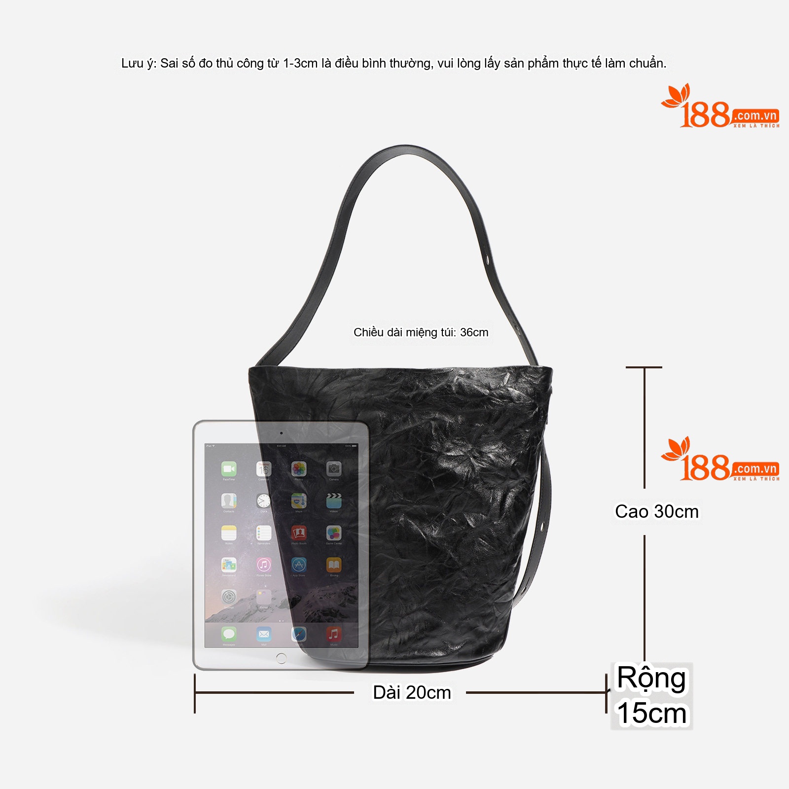 Túi Đeo Vai Nữ Da Bò Vân Tay Cổ Điển Kiểu Túi Bucket Tote Đeo Chéo Màu Nâu, Đen, Kem
