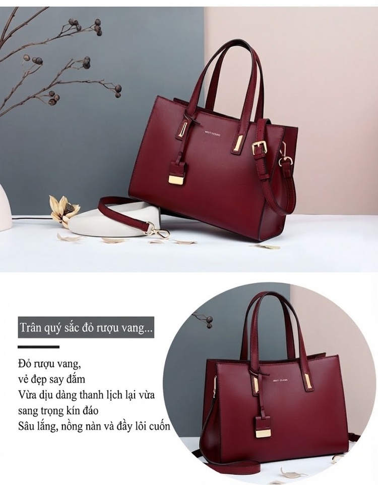 Túi Đeo Vai Nữ Da Bóng Cao Cấp Phong Cách Thời Trang Màu Đỏ Rượu chi tiết 6