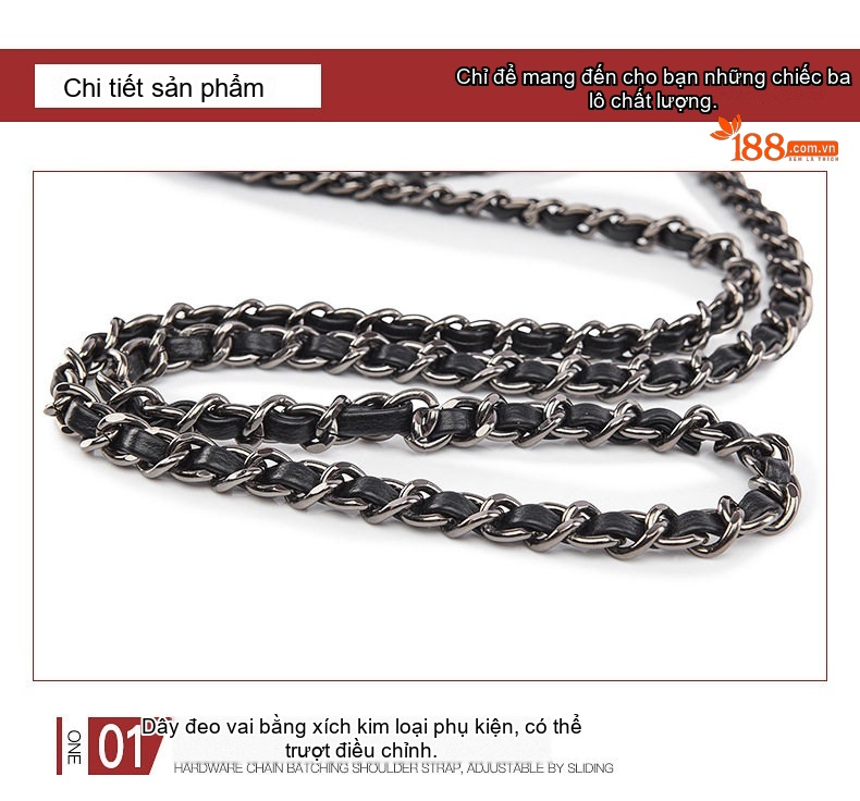 Túi Đeo Vai Nữ Da Bóng Chần Ô Trám Họa Tiết Thêu Dây Xích Phong Cách Tiểu Thư Màu Đen chi tiết 24