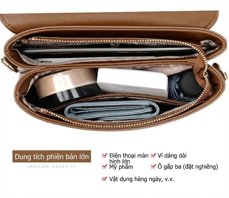Túi Đeo Vai Nữ Da Bóng Công Sở Dung Tích Lớn Màu Trắng Kem, Nâu, Đen chi tiết 11