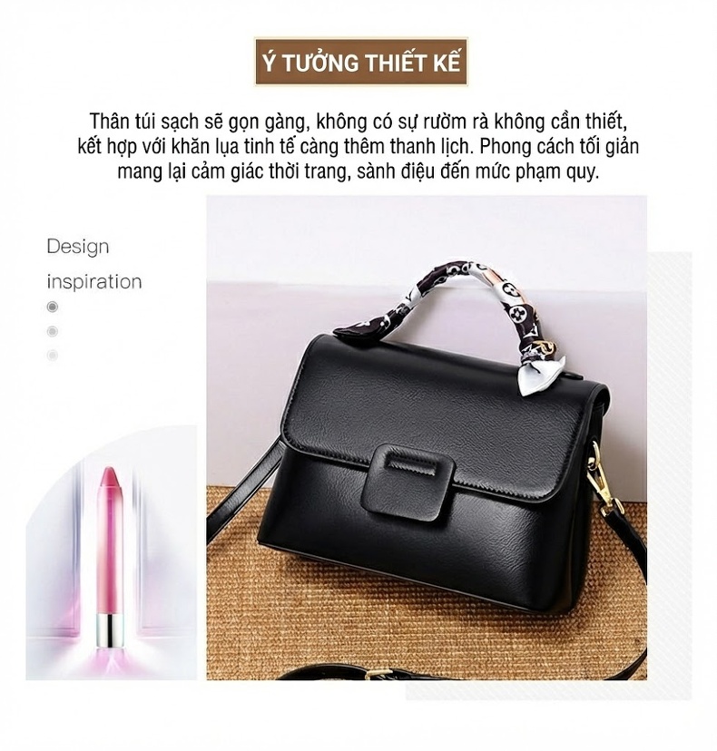 Túi Đeo Vai Nữ Da Bóng Công Sở Dung Tích Lớn Màu Trắng Kem, Nâu, Đen chi tiết 4