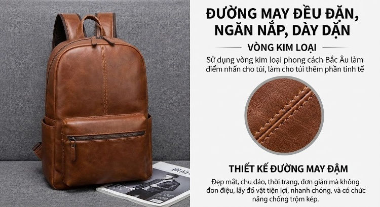 Túi Đeo Vai Nữ Da Bóng Dáng Tròn, Kiểu Camera, Dung Tích Lớn Màu Nâu chi tiết 4