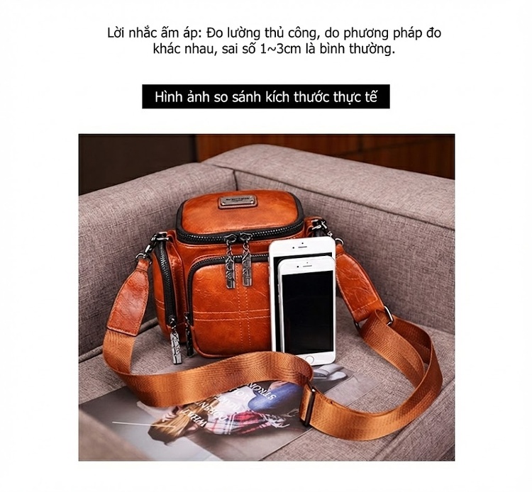 Túi Đeo Vai Nữ Da Bóng Dáng Tròn, Kiểu Camera, Dung Tích Lớn Màu Nâu chi tiết 23