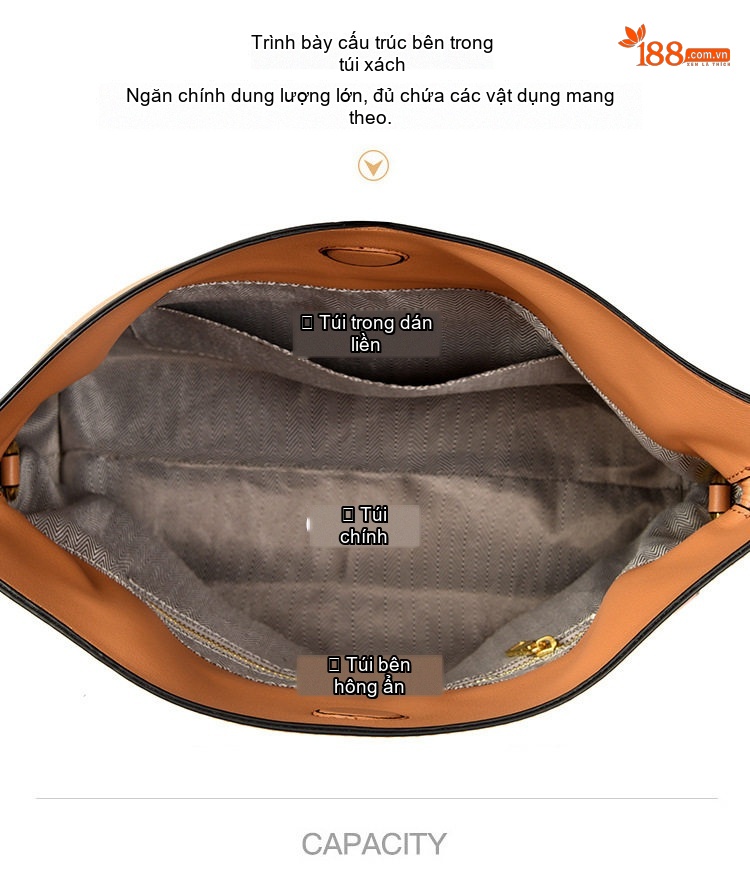 Túi Đeo Vai Nữ Da Bóng Dáng Túi Búp Bèo Sức Chứa Lớn Phong Cách Thời Trang Màu Nâu, Đen chi tiết 12