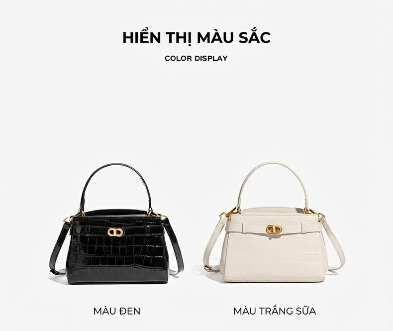 Túi Đeo Vai Nữ Da Bóng Dáng Vuông Nhỏ Gọn Phong Cách Thời Trang Đi Làm Hàng Ngày Màu Đen, Trắng Kem chi tiết 6