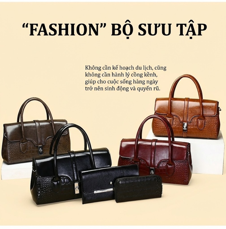 Túi Đeo Vai Nữ Da Bóng Dập Vân Cá Sấu Quai Xách Tay Trung Niên Màu Đen, Nâu Đậm, Đỏ Rượu, Nâu... chi tiết 3
