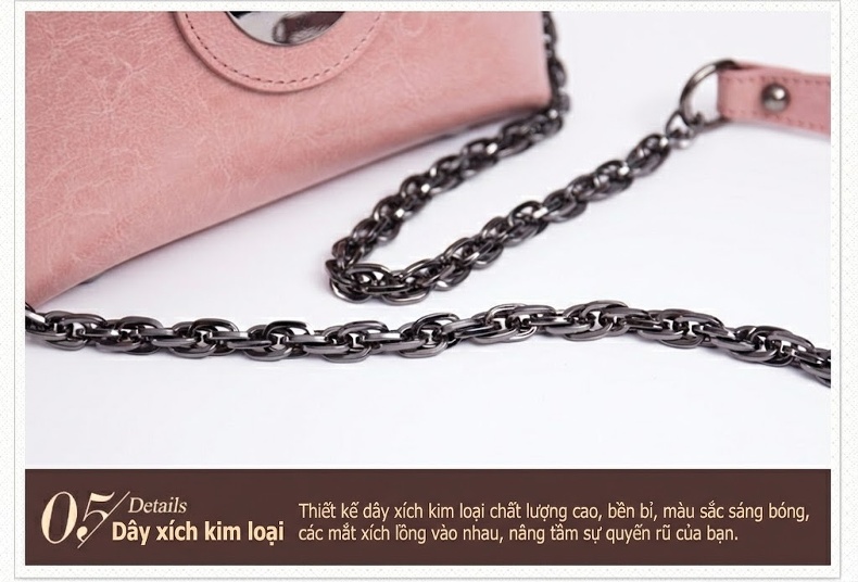 Túi Đeo Vai Nữ Da Bóng Dây Xích Phong Cách Hàn Quốc Màu Hồng chi tiết 38