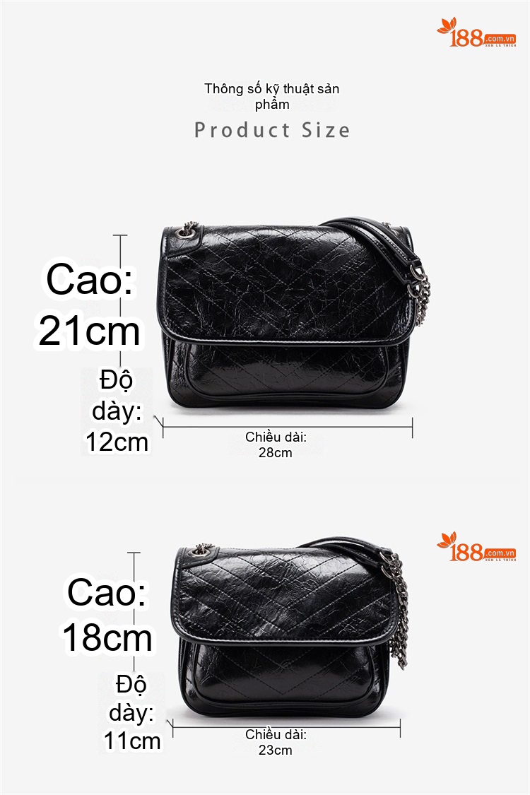 Túi Đeo Vai Nữ Da Bóng Dây Xích Sức Chứa Lớn Màu Đen chi tiết 12