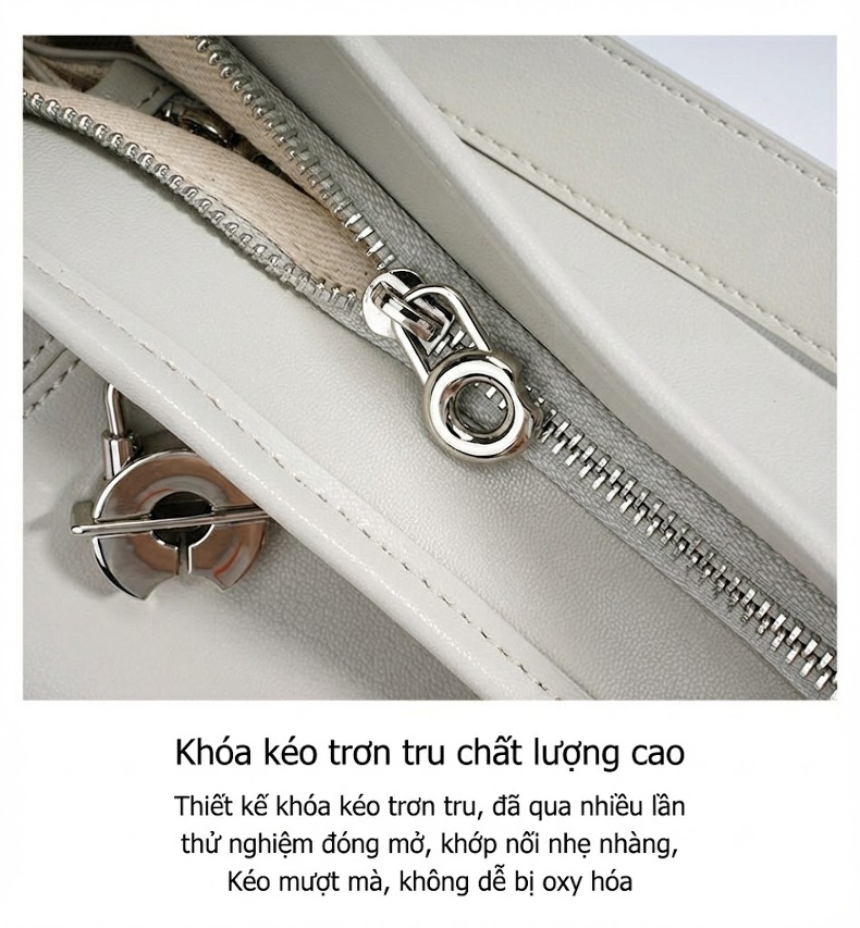 Túi Đeo Vai Nữ Da Bóng Dung Tích Lớn Thiết Kế Thanh Lịch Màu Trắng, Nâu chi tiết 13