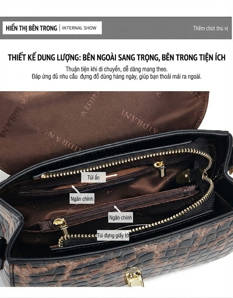 Túi Đeo Vai Nữ Da Bóng Họa Tiết Da Báo Thời Trang chi tiết 9