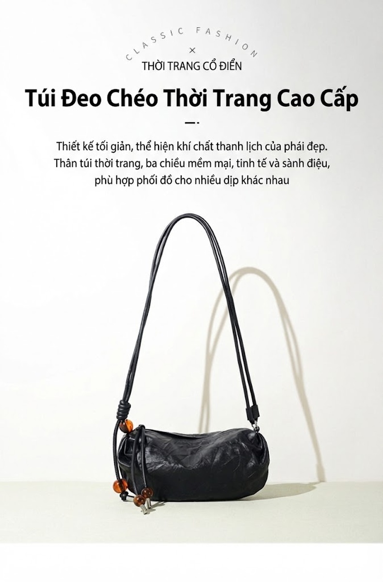 Túi Đeo Vai Nữ Da Bóng Họa Tiết Nhăn Cao Cấp Dáng Tròn Mini Màu Đen, Trắng, Bạc chi tiết 1