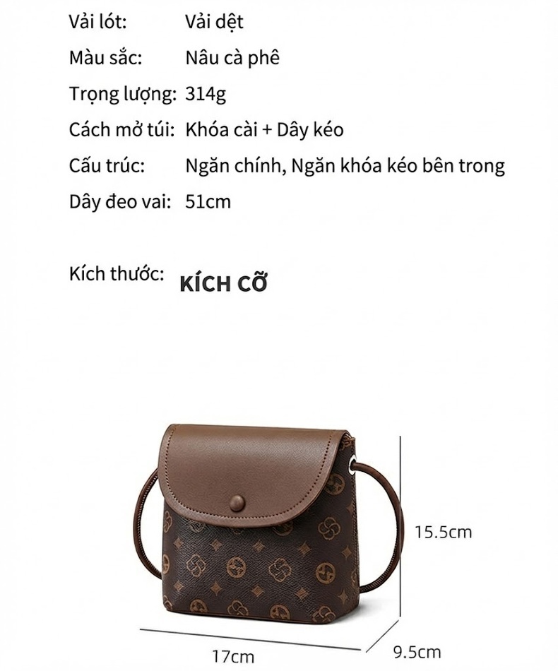 Túi Đeo Vai Nữ Da Bóng Họa Tiết Thời Trang Phong Cách Tote Màu Nâu chi tiết 3
