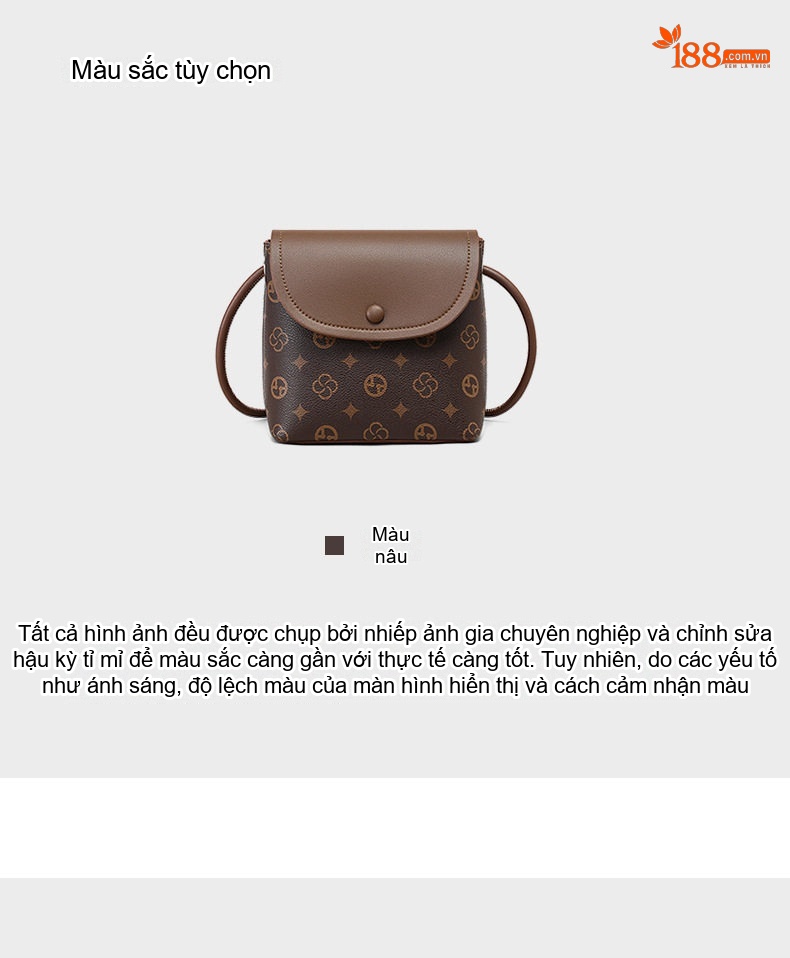 Túi Đeo Vai Nữ Da Bóng Họa Tiết Thời Trang Phong Cách Tote Màu Nâu chi tiết 5