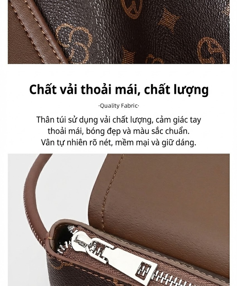 Túi Đeo Vai Nữ Da Bóng Họa Tiết Thời Trang Phong Cách Tote Màu Nâu chi tiết 10