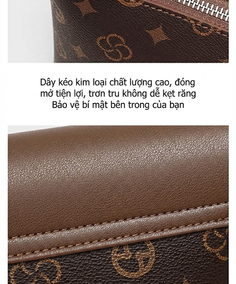 Túi Đeo Vai Nữ Da Bóng Họa Tiết Thời Trang Phong Cách Tote Màu Nâu chi tiết 11