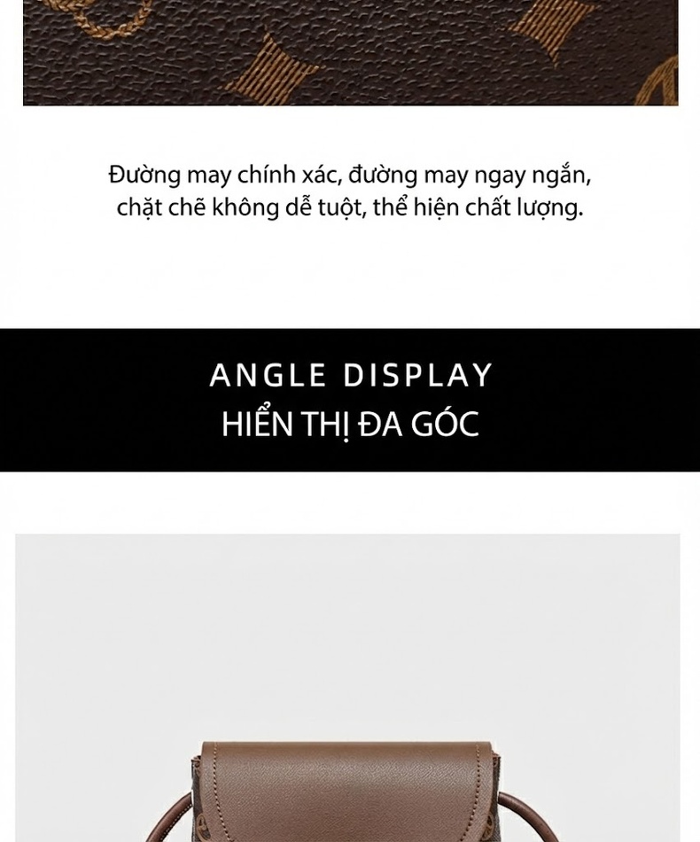 Túi Đeo Vai Nữ Da Bóng Họa Tiết Thời Trang Phong Cách Tote Màu Nâu chi tiết 12