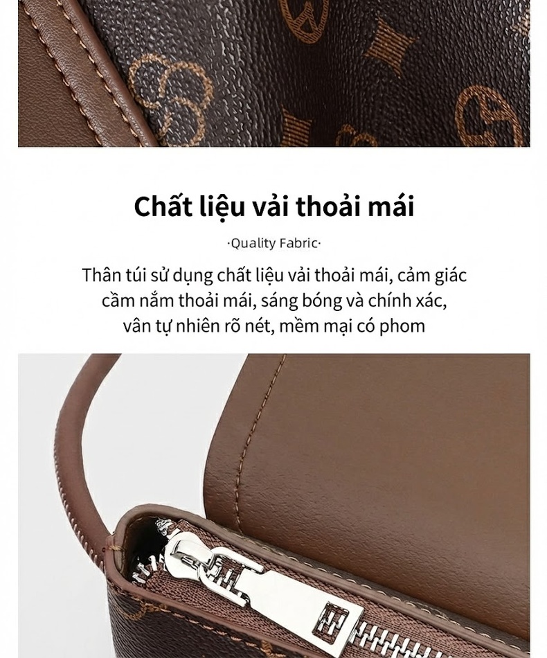 Túi Đeo Vai Nữ Da Bóng Họa Tiết Thời Trang Tiện Lợi Cao Cấp Màu Nâu chi tiết 9