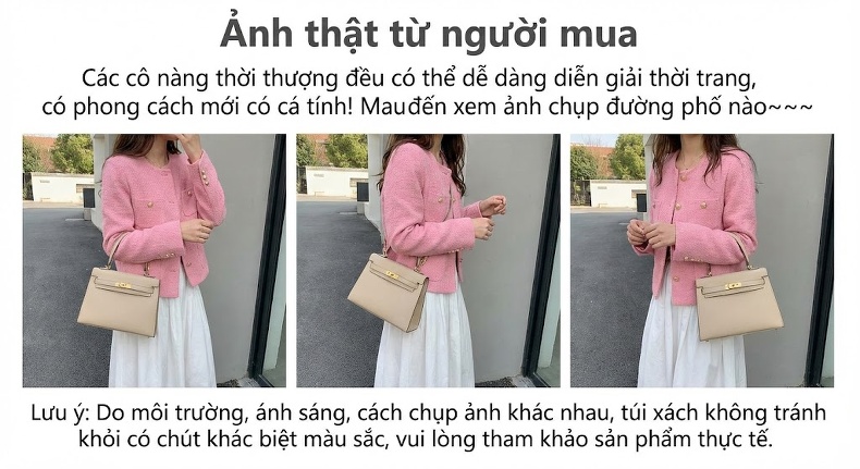 Túi Đeo Vai Nữ Da Bóng Kiểu Dáng Công Sở Túi Tote Túi Đeo Chéo Màu Be, Trắng, Đen chi tiết 4