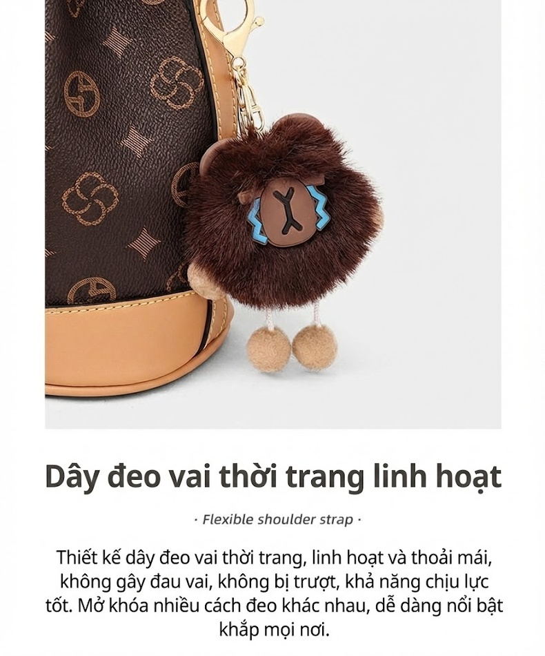 Túi Đeo Vai Nữ Da Bóng Kiểu Túi Rút Bucket Thời Trang Màu Nâu chi tiết 7