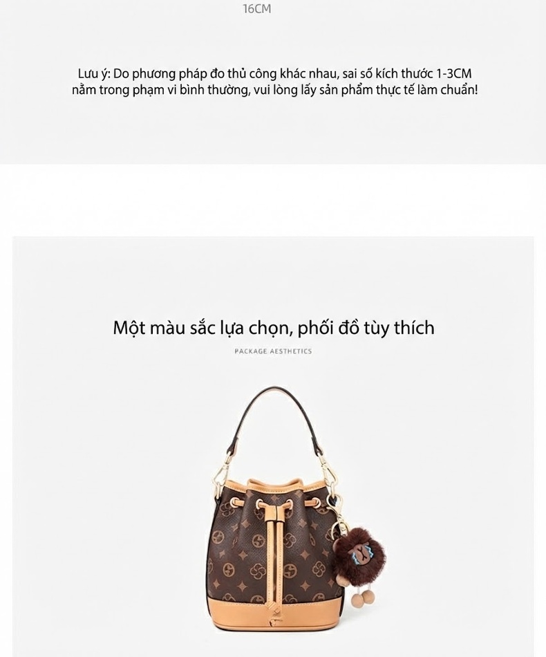 Túi Đeo Vai Nữ Da Bóng Kiểu Túi Rút Bucket Thời Trang Màu Nâu chi tiết 11