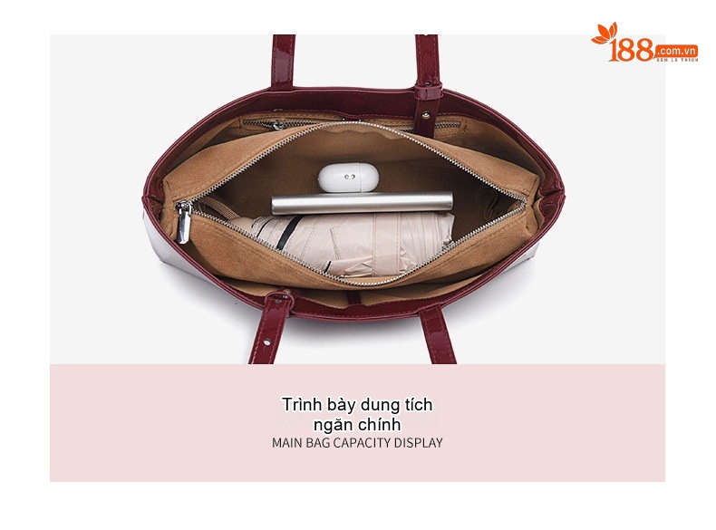 Túi Đeo Vai Nữ Da Bóng Lớn Cỡ Vừa Phong Cách Hàn Quốc Màu Đỏ Rượu chi tiết 6