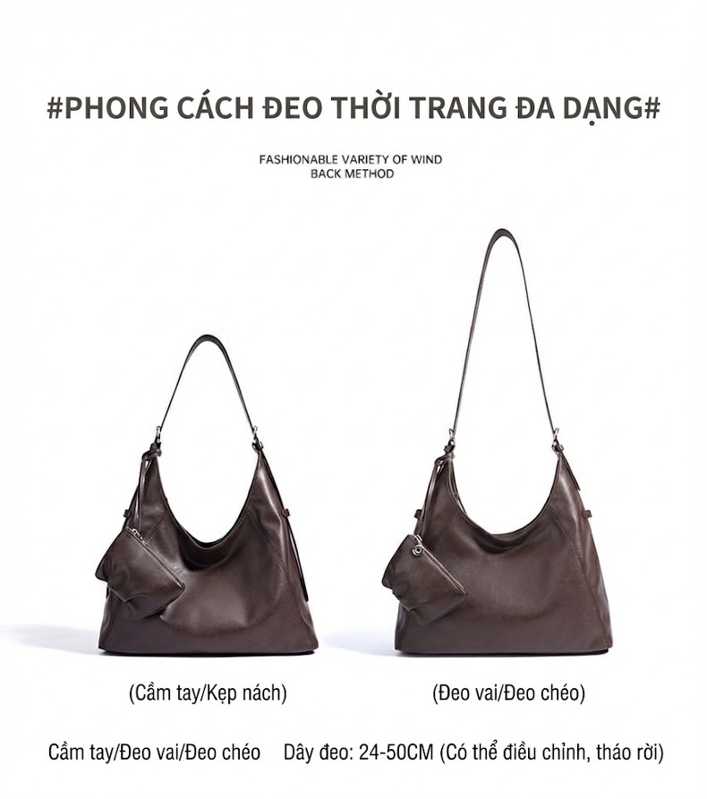 Túi Đeo Vai Nữ Da Bóng Lớn Kiểu Dáng Thời Trang Màu Đen, Nâu, Be chi tiết 10