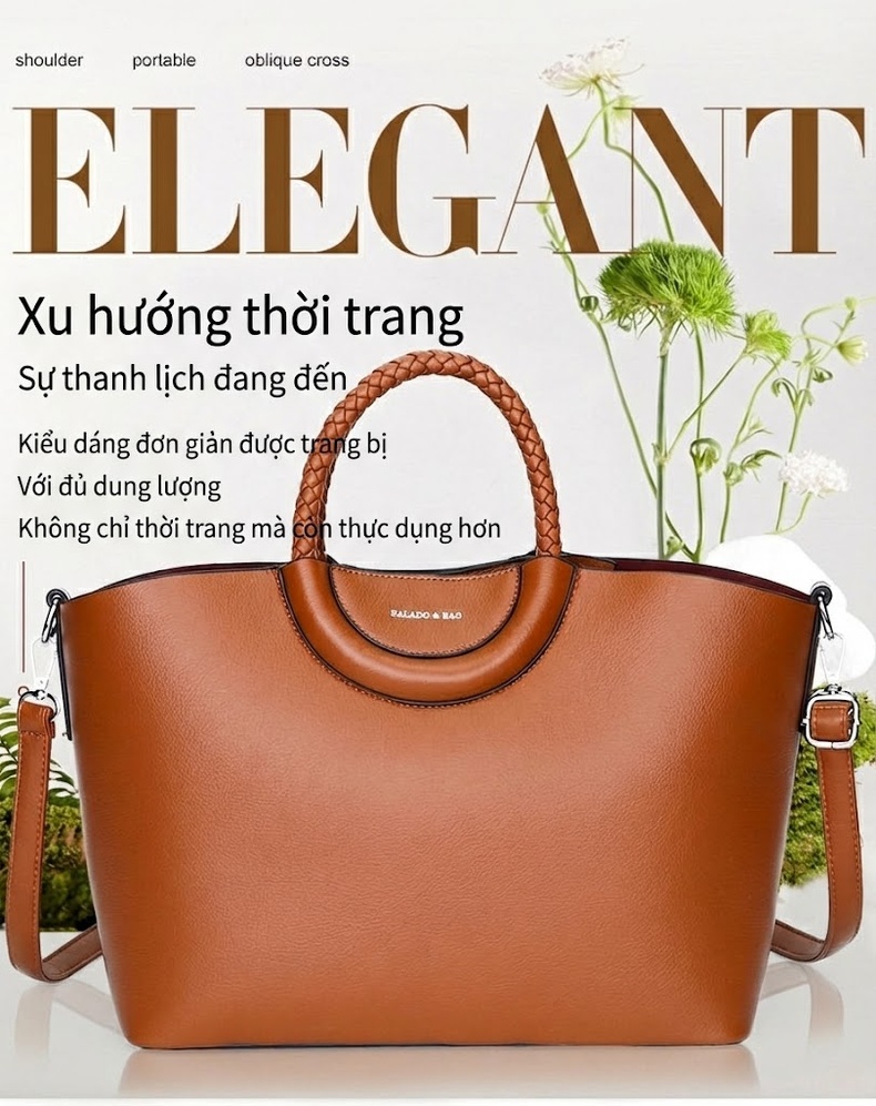 Túi Đeo Vai Nữ Da Bóng Lớn Thời Trang Thanh Lịch Kèm Túi Nhỏ Màu Xanh, Nâu, Đen, Đỏ... chi tiết 1