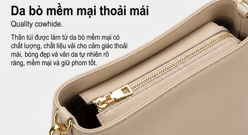 Túi Đeo Vai Nữ Da Bóng Mini Dáng Hộp Chữ Nhật Quai Xách Tay Dây Xích Màu Trắng Kem chi tiết 14