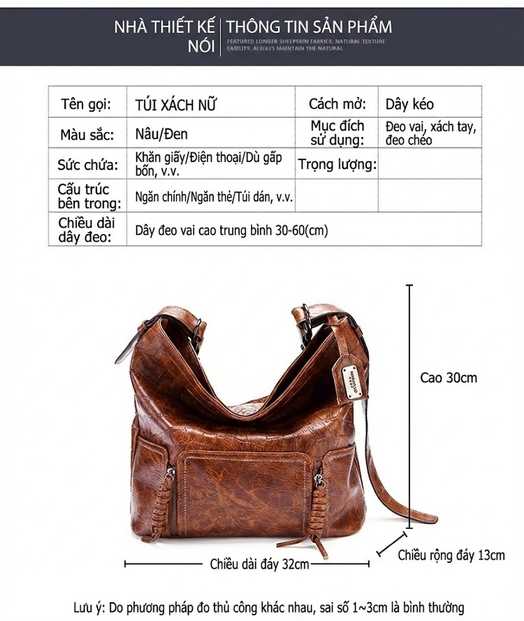 Túi Đeo Vai Nữ Da Bóng Phong Cách Âu Mỹ Cổ Điển, Túi Đeo Chéo, Túi Kẹp Nách, Túi Xô, Túi Yên Ngựa Màu Nâu chi tiết 26
