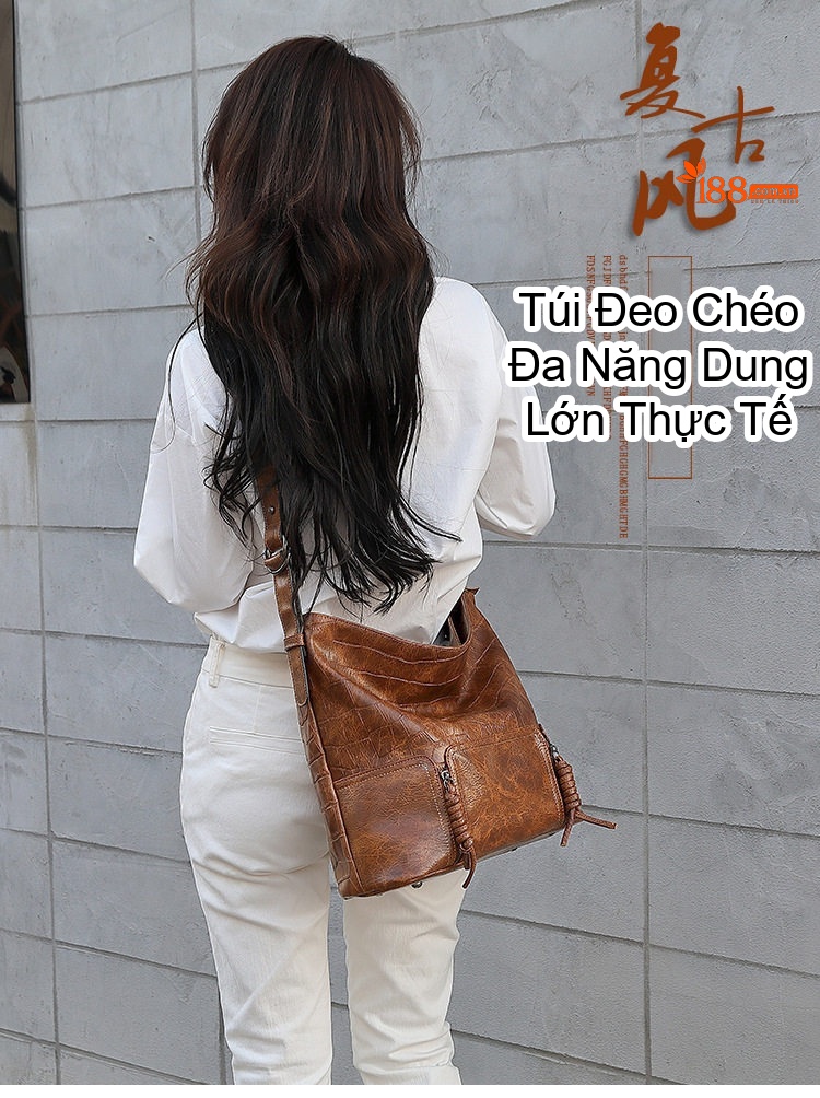 Túi Đeo Vai Nữ Da Bóng Phong Cách Âu Mỹ Cổ Điển, Túi Đeo Chéo, Túi Kẹp Nách, Túi Xô, Túi Yên Ngựa Màu Nâu chi tiết 1