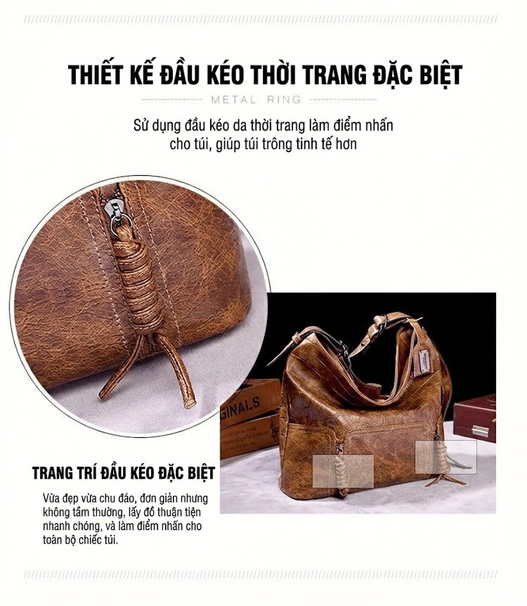 Túi Đeo Vai Nữ Da Bóng Phong Cách Âu Mỹ Cổ Điển, Túi Đeo Chéo, Túi Kẹp Nách, Túi Xô, Túi Yên Ngựa Màu Nâu chi tiết 5