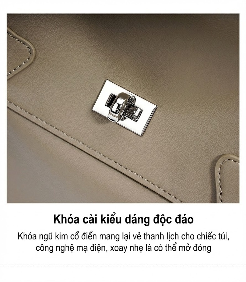 Túi Đeo Vai Nữ Da Bóng Phong Cách Cổ Điển Dung Tích Lớn Màu Xám, Trắng, Nâu chi tiết 13