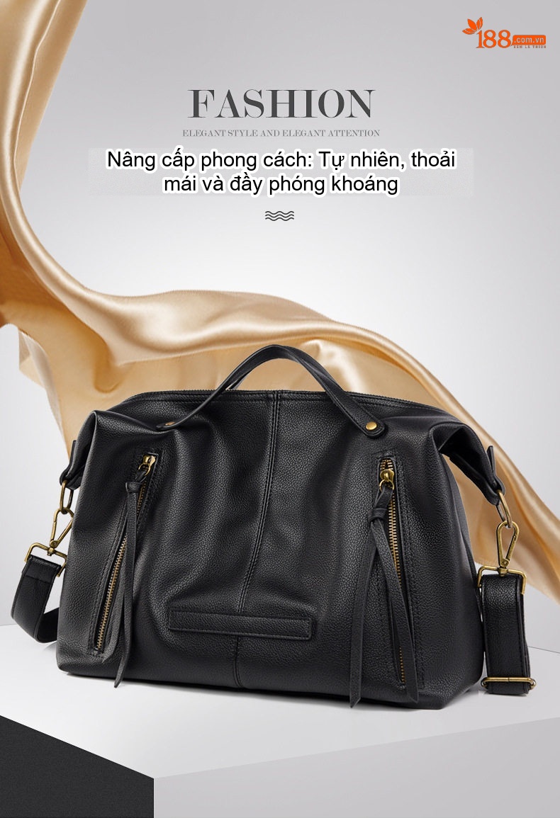 Túi Đeo Vai Nữ Da Bóng Phong Cách Hàn Quốc Vintage Dung Tích Lớn Màu Đen, Nâu chi tiết 2