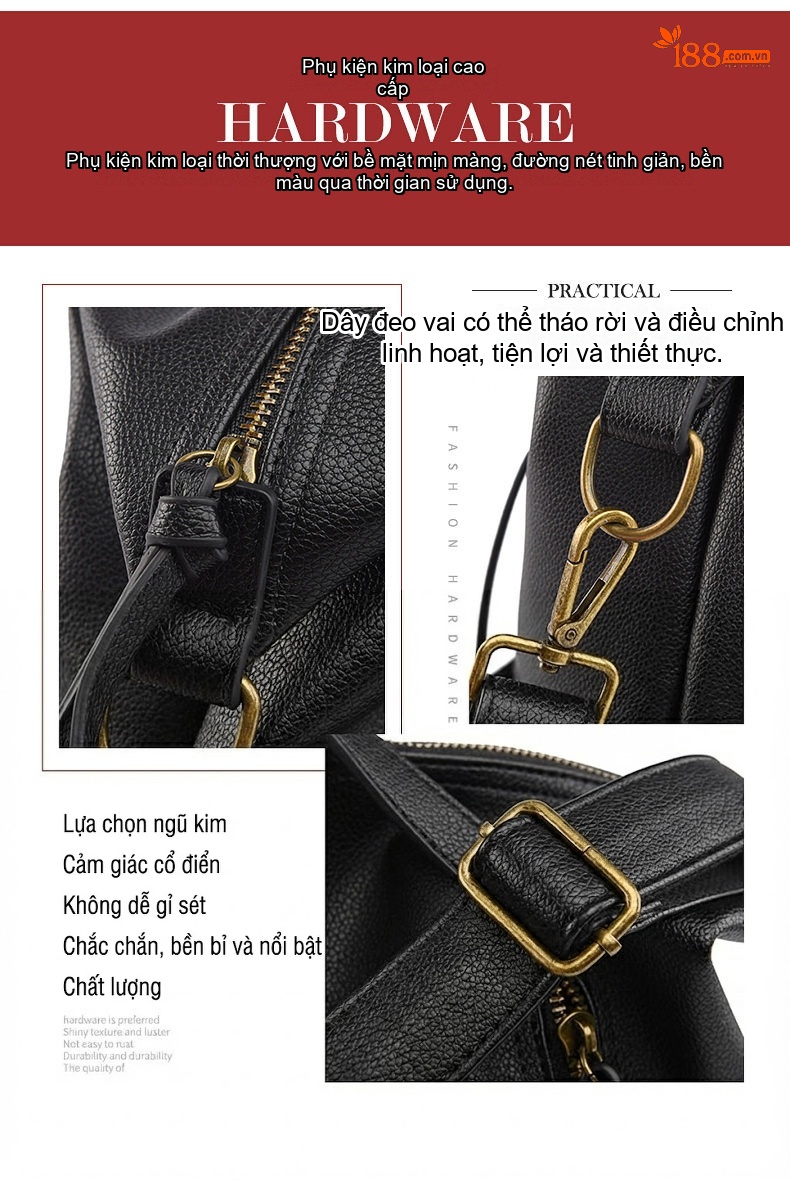 Túi Đeo Vai Nữ Da Bóng Phong Cách Hàn Quốc Vintage Dung Tích Lớn Màu Đen, Nâu chi tiết 11