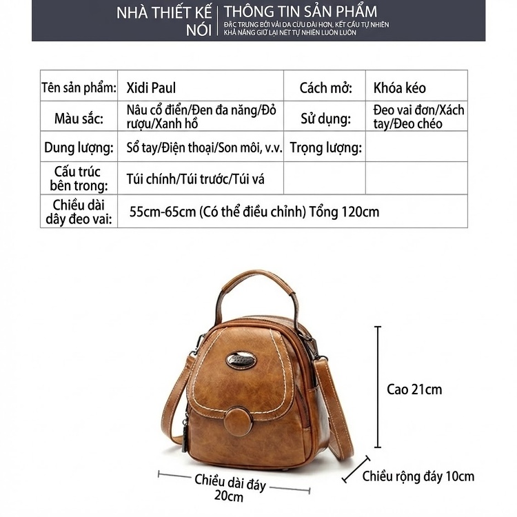 Túi Đeo Vai Nữ Da Bóng Retro Vintage Mini Cầm Tay, Đeo Chéo, Đeo Vai Màu Nâu Cổ Điển, Đen Dễ Phối, Đỏ Rượu Vang, Xanh Biển Hồ...