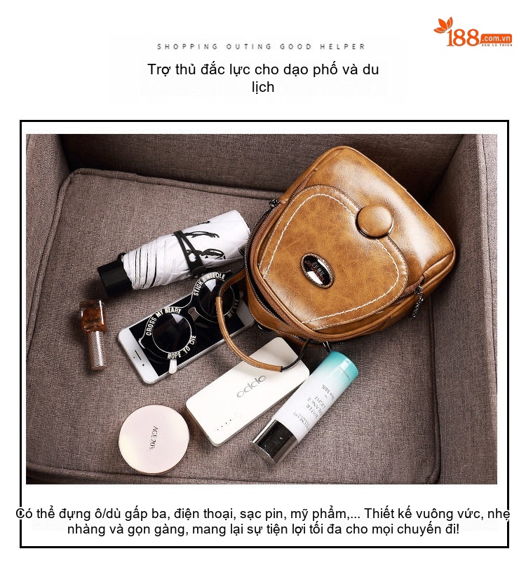 Túi Đeo Vai Nữ Da Bóng Retro Vintage Mini Cầm Tay, Đeo Chéo, Đeo Vai Màu Nâu Cổ Điển, Đen Dễ Phối, Đỏ Rượu Vang, Xanh Biển Hồ... chi tiết 5