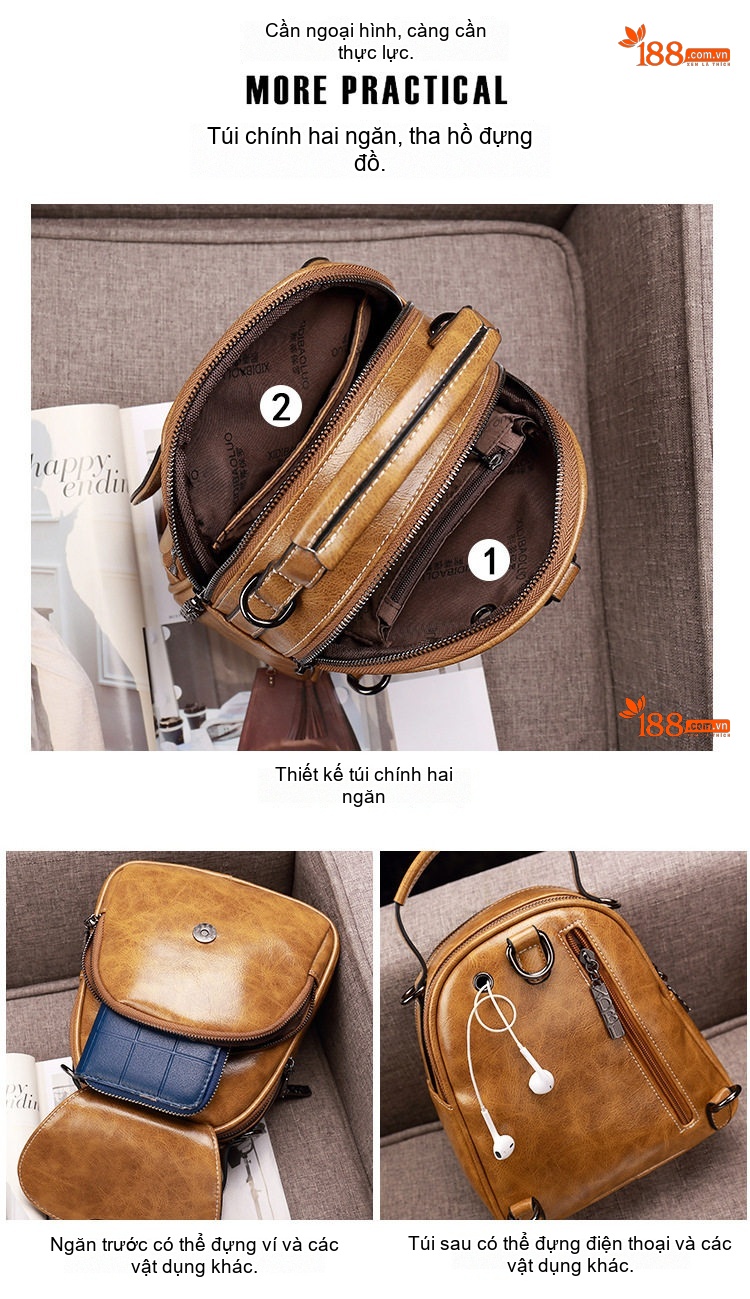 Túi Đeo Vai Nữ Da Bóng Retro Vintage Mini Cầm Tay, Đeo Chéo, Đeo Vai Màu Nâu Cổ Điển, Đen Dễ Phối, Đỏ Rượu Vang, Xanh Biển Hồ... chi tiết 4