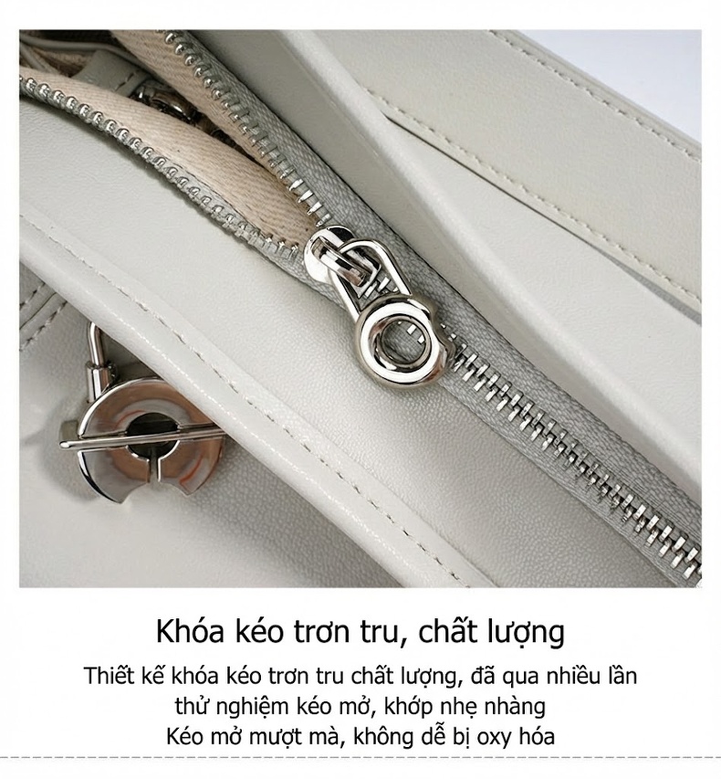 Túi Đeo Vai Nữ Da Bóng Sức Chứa Lớn Phong Cách Công Sở Màu Trắng chi tiết 12