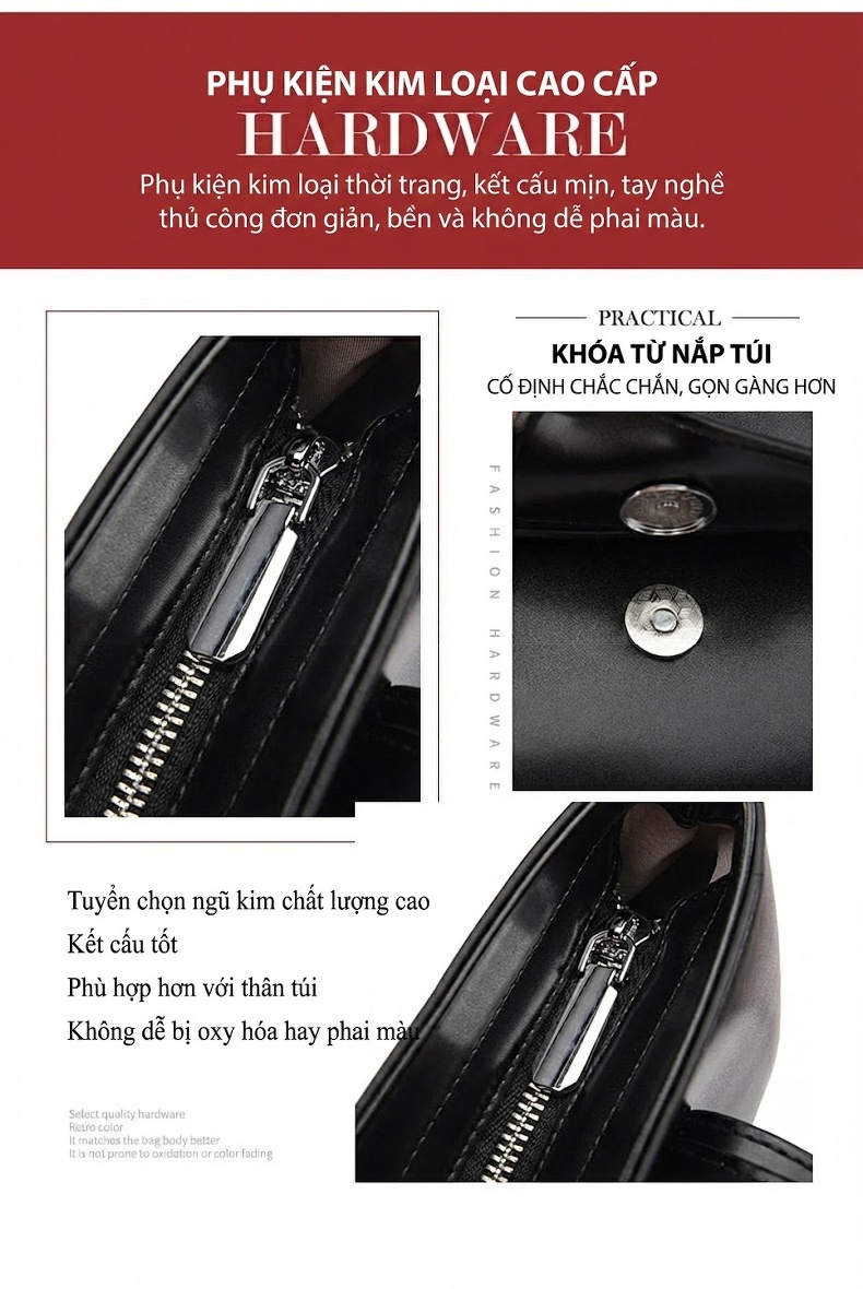 Túi Đeo Vai Nữ Da Bóng Thiết Kế Tối Giản Màu Đỏ, Đen, Trắng chi tiết 8