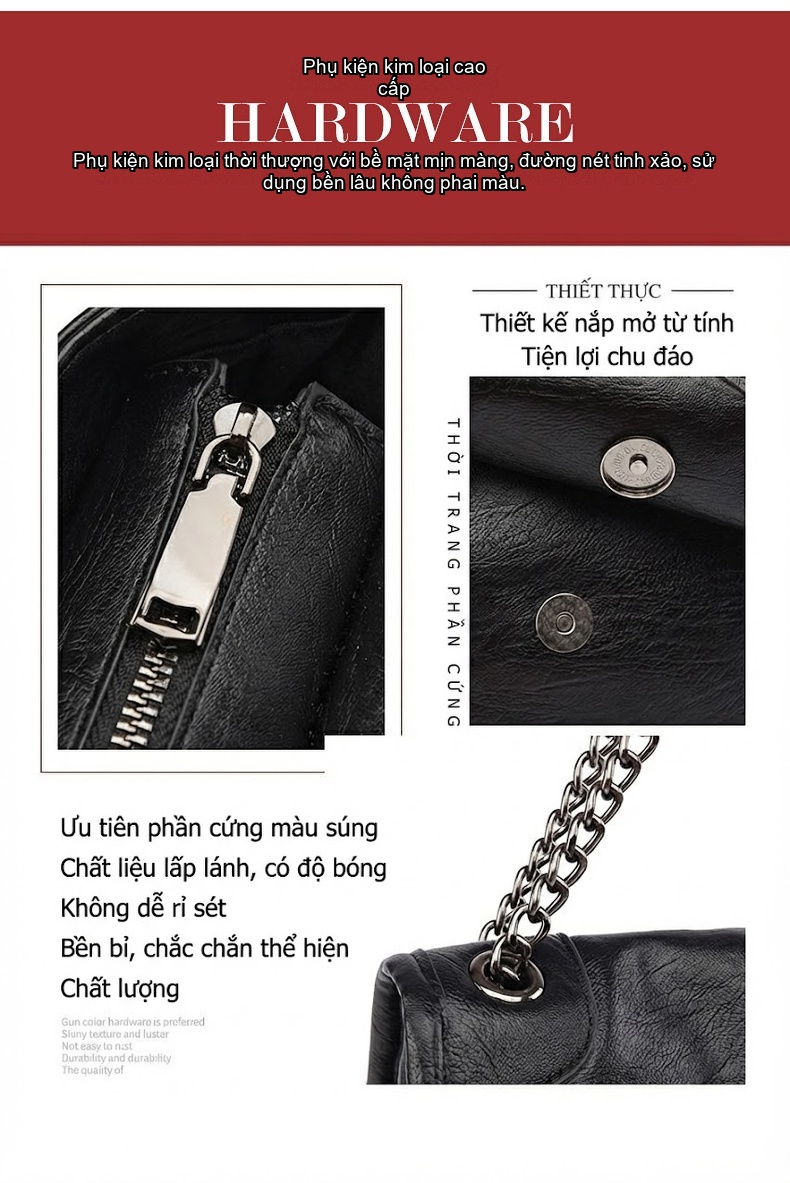 Túi Đeo Vai Nữ Da Bóng Thời Trang Phong Cách Hàn Quốc, Túi Kẹp Nách Đeo Chéo Công Sở Đựng Vừa A4 Màu Đen, Nâu chi tiết 11