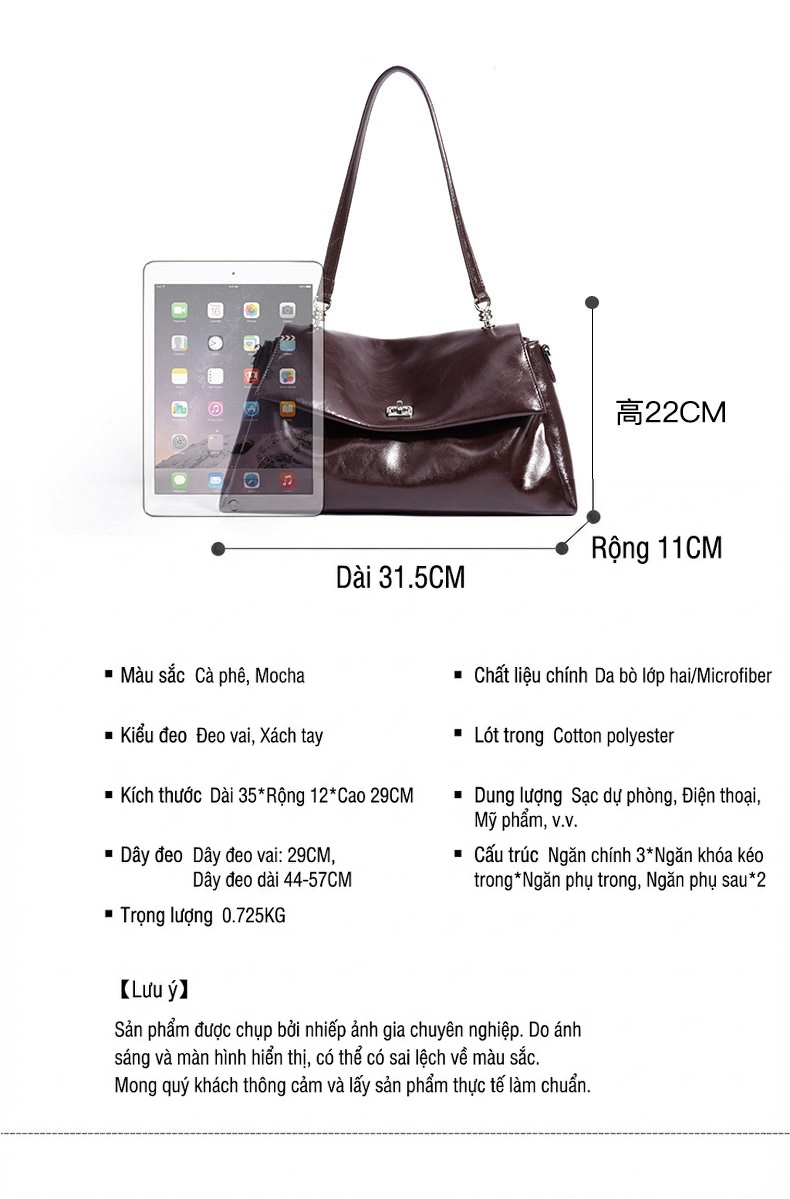 Túi Đeo Vai Nữ Da Bóng Thời Trang Thu Đông Sức Chứa Lớn Màu Đỏ Rượu Vang chi tiết 25